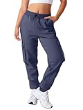 Love My Fashions® Women's Cargo Trousers Soft Fleece Ladies Slim Fit with High-Waisted Cargo Pants Combat Work Trousers Y2K Style Joggers for Women UK with Multi-Pocket Navy Blue