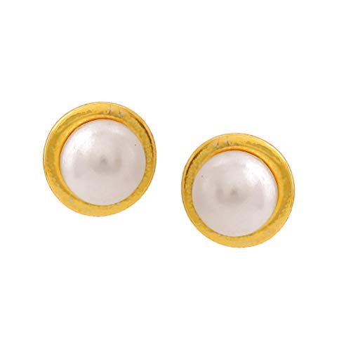 Image of Gehena By Estele - Gold Tone Classic Pearl Stud Earrings for Women, Girls
