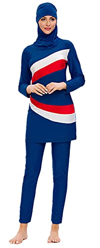 Alaysom Muslim Swimsuits for Women Modest Swimwear Beachwear with Hijab Burkini Swimming Costume Sportswear Navy Blue
