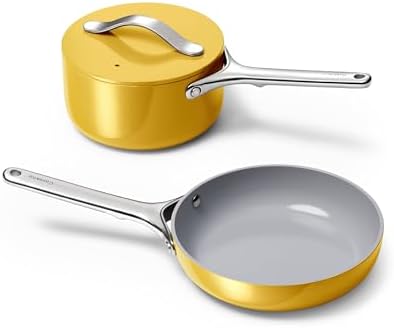 Caraway Mini Cookware Set - Non-Stick Ceramic Fry Pan (1.05 qt, 8") & Sauce Pan (1.75 qt) - Non Toxic, PTFE & PFOA Free - Oven Safe & Stovetop Agnostic (Gas, Electric & Induction) - Marigold - Thumbnail 2