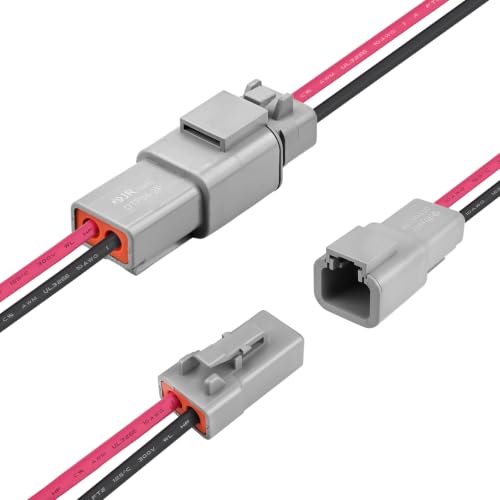 JRready ST9031 Deutsch 2 Wire DTP Connectors Kit 10AWG (UL3266) IP68 Waterproof Automotive Electrical 2 Pin Connector Gray Male and Female Wire Harness Connectors for Car Truck Boat 2 Sets
