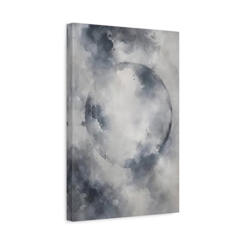 Tableau abstrait cercle gris et blanc 30x45cm pour salon