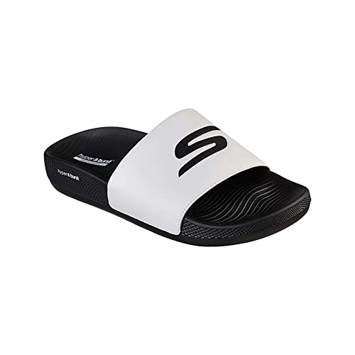 Image of Skechers Hyper Slide - Deriver Synthetic Leather Regular Slipon Mens Flip Flops (WHITE, SIZE 08) (246020-WBK 7)