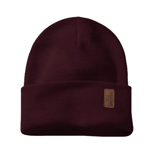 Beanie for Men Women | Cuffed Thick Soft Knitted Unisex Winter Hat Beanies Skull Cap - Wine