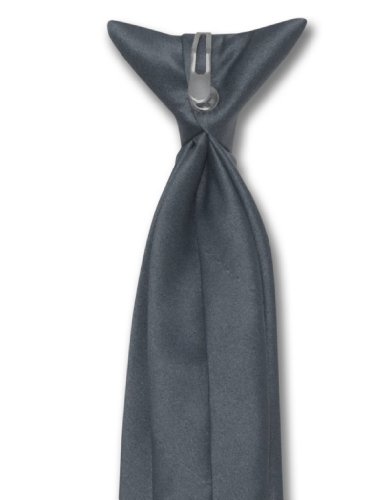 Vesuvio Napoli Boy's CLIP-ON NeckTie Solid CHARCOAL GREY Color Youth Neck Tie3