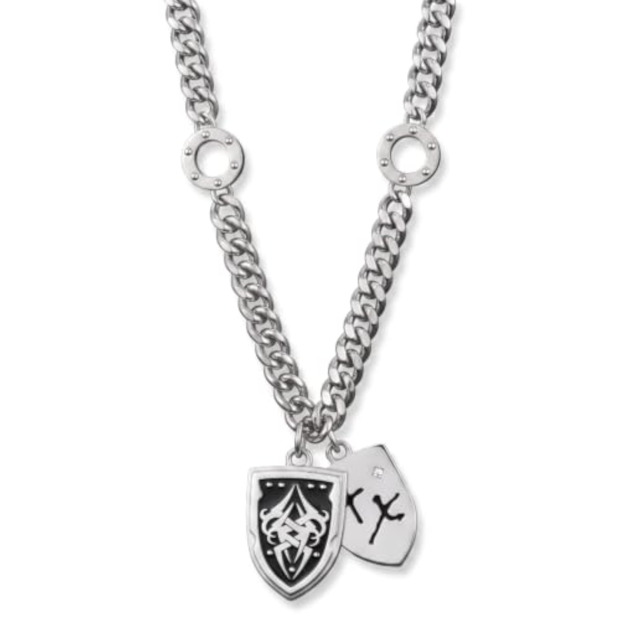 Men's TWIN CREST Titanium Steel Pendant with Cuban Link Chain