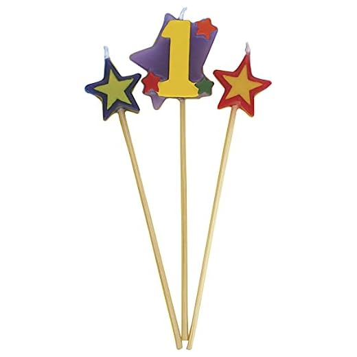 Unique Party - 34041 - Lot de 3 Bougies d'Anniversaire de Numéro 1 - Étoilées