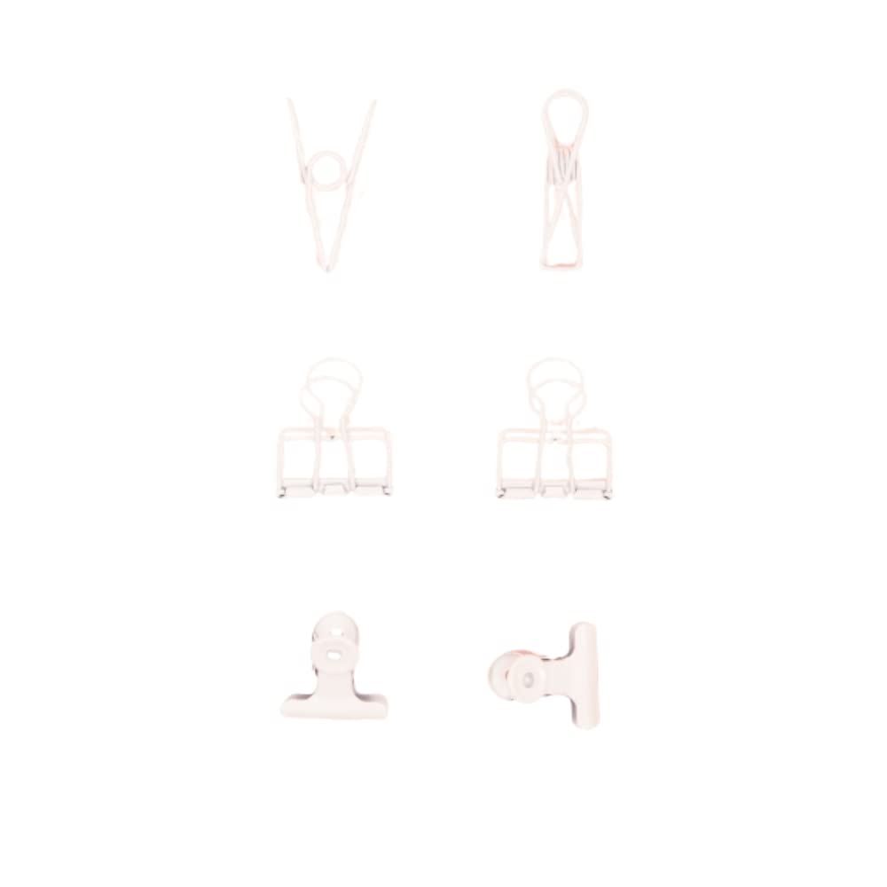 Craftelier - Set of 6 Metal Clamps with 3 Different Sizes and 3 Different Designs | Holds for Scrapbooking and Craft Materials | Dimensions Approx. 1 x 5.5 cm, 3 x 4 cm, 3 x 3 cm - White Colour