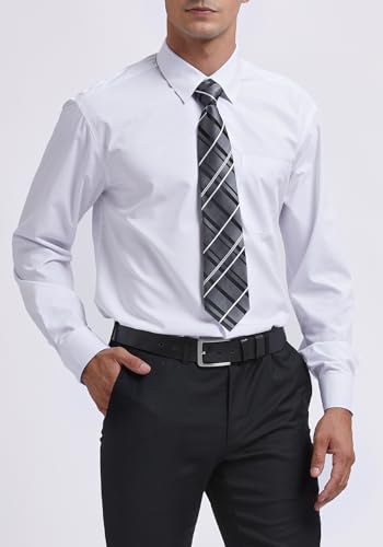 Image of HISDERN Mens Dress Shirt with Tie Pocket Square Set Classic Button Down Shirt Matching Tie Long Sleeve Shirts