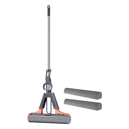 Trapeador con rodillo para piso, Trapeador exprimible | Trapeador con rodillo exprimidor de esponja PVA para limpieza de pisos | Fregona absorbente de limpieza de mármol para azulejos de madera dura c