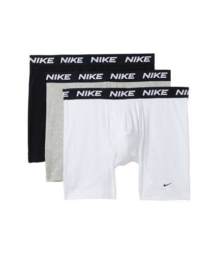 Nike Lot de 3 Boxers en Coton Extensible pour Homme avec Braguette, Blanc/Gris chiné/Noir, Medium