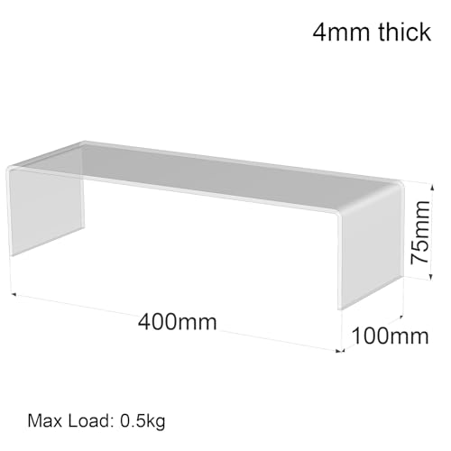 3R W Design Acrylic Display Shelves - Clear Display Plastic Perspex Stands Risers Plinths (4mm-thick-40x10x7.5cm)