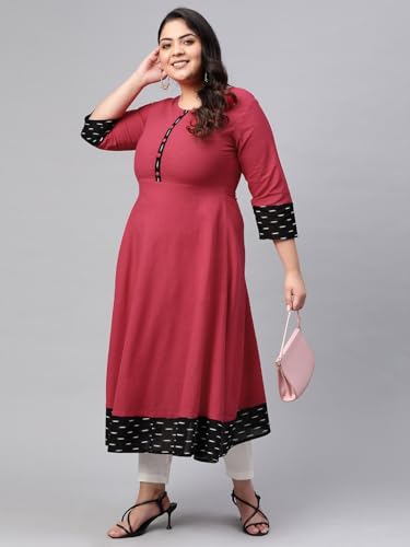 Image of Yash Gallery Women's Cotton Relaxed Fit Anarkali Slub Printed Kurta