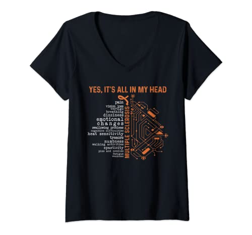 Mujer Multiple Sclerosis Awareness MS Head Warrior MS Support Idea Camiseta Cuello V
