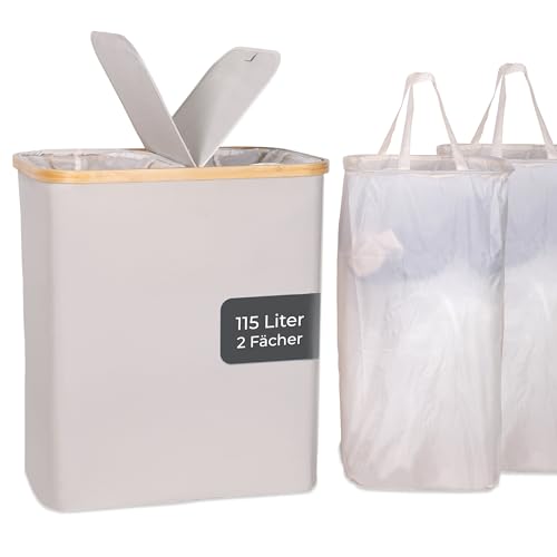 Wäschekorb 2 Fächer Innenbeutel herausnehmbar | Wäschesortierer...