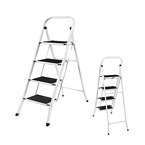 4 Step Ladder, Portable Folding Heavy Duty Ladder, Steel Step Ladder Stool, Non-Slip Steps, 150kg Capacity,Easy to Store,Ideal for Home/Kitchen/Garage/Office/Market/Garden option