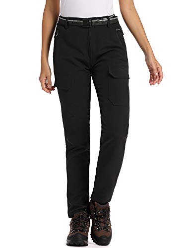 Women's Hiking Snow Sports Insulated Fleece Lined Leggings Stretch Cargo Pants 2163,Black,36
