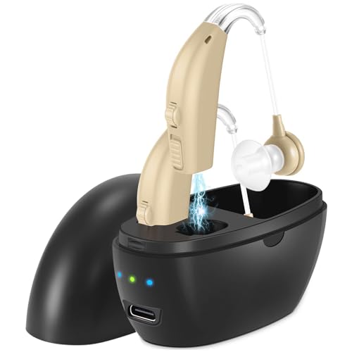 Hearing Aids for Seniors,Rechargeable Hearing Amplifier with Noise Cancelling,Adjustable Volume Control,One Pair Hearing Assist Devices with Charging Box