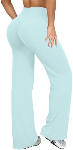 YOAKUKA Women's Wide Leg Workout Pants High Waisted Yoga Pants Stretch Straight Leg Trousers Athletic Sweatpants
