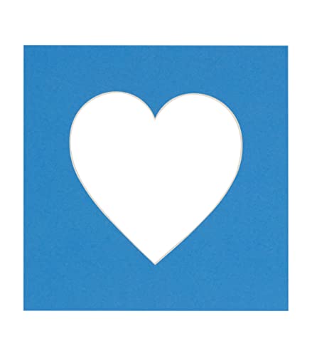 15x15 Mat Bevel Cut for 11x11 Photos - Precut Bay Blue Heart Shaped Photo Mat Board Opening - Acid Free Matte to Protect Your Pictures - Bevel Cut for Family Photos, Pack of 1 Matboard Show Kit With