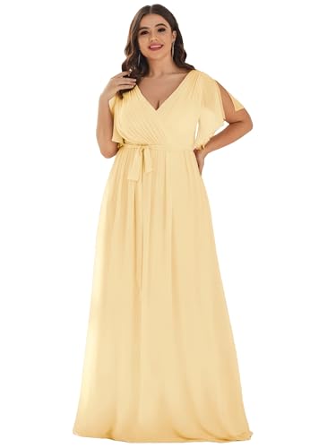 Image of Ever-Pretty Plus Women's Chiffon Bridesmaid Dress A-Line Empire Waist Floor Length Plus Size Formal Wedding Guest Dresses