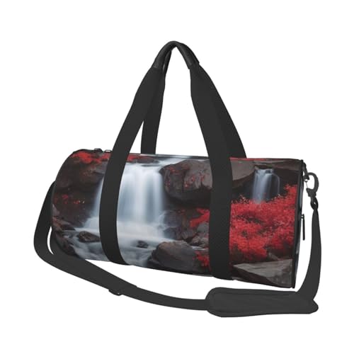 Crimson Cascade Printed Travel Bag,Round Personal Item Storage bag,Foldie Duffel Bag for Traveling Vacation,Fitness,Sports