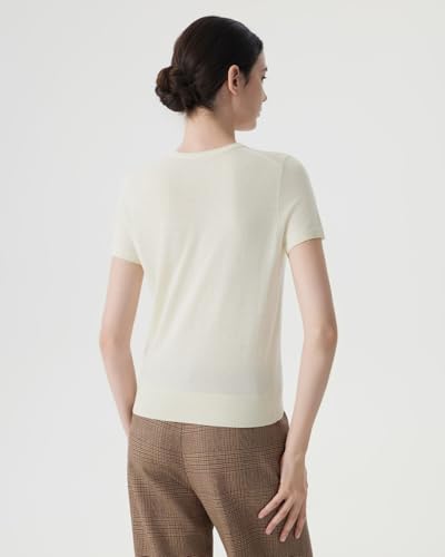 SUUKSESS Women Silk Cashmere Blend Crew Neck Short Sleeve Sweaters Casual Blouse