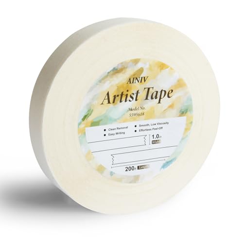 Ainiv Artist Tape for Painting Medium Tack Art Masking Tape White Wide Craft Masking Tape for Watercolor Painting Drafting Canvas Framing Paint Mask 1inch Wide 200FT Long
