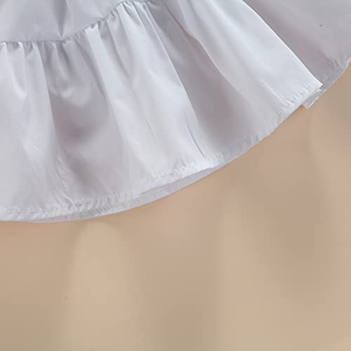 2PCS Baby Girl Puff Short Sleeves Lapel Button Down Shirt Dress + V-neck Strap Tie Back Denim Vest Set4