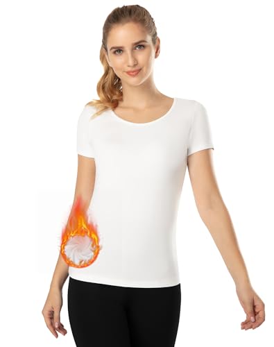 MANCYFIT Thermal Top for Women Fleece Lined Shirt Short Sleeve Base Layer
