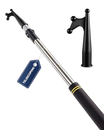 UEGHNS Boat Hook Pole for Docking, Telescoping Boat Hook Pole 2.46FT to 4.8FT Stainless Steel with Non-Slip Grip High Load Capacity Boat Hooks for Docking Mooring Retrieving Marine Use