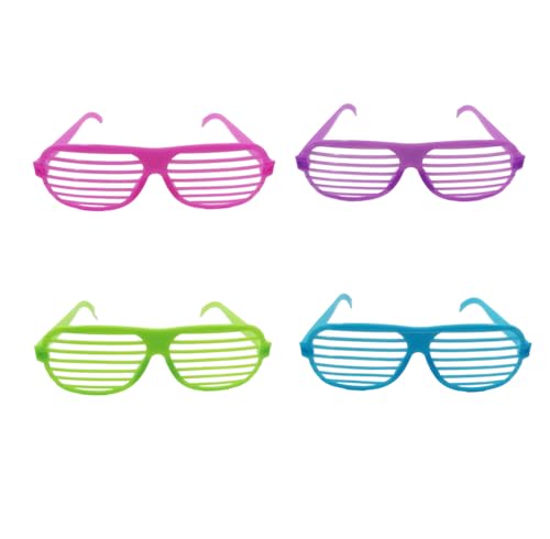 VIGUEUR Plastic Shutter Glasses Shades Sunglasses 4PCS Neon Glasses (Purple Green Red Blue)
