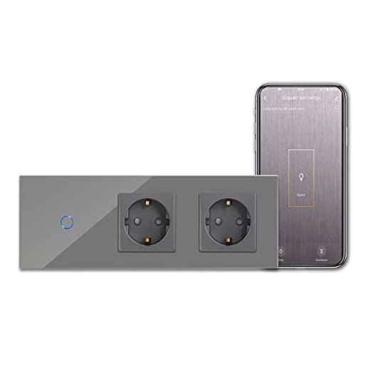 CNBINGO WiFi/WLAN smart strömbrytare med dubbelt uttag, touchströmbrytare med Alexa/Google Home, smart strömbrytare 1 fack, 1 poler 16 ampere uttag grå - neutral ledare behövs inte