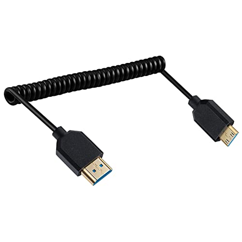 LOKEKE Coiled 8K MINI HDMI to HDMI Cable 2.1 Version, Gold-Plated HDMI to MINI HDMI Male to Male Cable Cord, 8K@60Hz 4k@120Hz