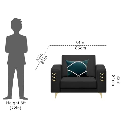 Image of Casaliving Falco 1 Seater Sofa Set for Living Room (Black Fabric) Premium Fabric Sofa
