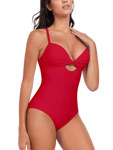 RELLECIGA Women’s Push Up One Piece Swimsuit Twist Front Cutout Adjustable Straps Swimwear4