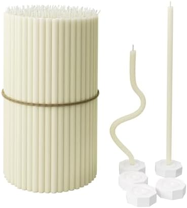 BlueBee Pure Beeswax Candles Bulk for Home - 200pcs Tall Thin Taper Candles + 5 Holders, Honey Scent, Smokeless, Long-Burn, All Natural for Church Prayer, Hanukkah, Birthday Cake, Christmas Advent