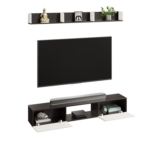 Image of FURNEASER VR65 Wall Mount TV Unit for Living Room, Wooden TV Panel Stand with Storage Shelves, Modern Entertainment Center, Media Console Cabinet Fits Up to 65 Inch TV (Wenge & White)