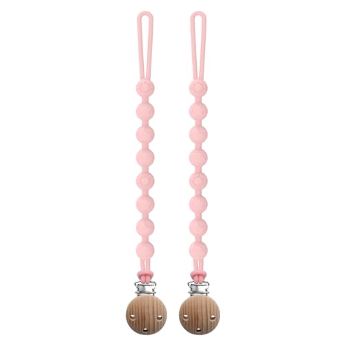 Image of Silicone Pacifier Clip, Seposeve 2 Pack Pacifier Holder Clips, Keeps Pacifier Clean, Soft Flexible Pacifier Leash, Binky Clips for Baby Boys and Girls, Durable - High-Toughness, 2 Pink