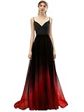 LLoqsvik Gradient Long Prom Dresses for Women Ombre Evening Wedding Party Gowns Formal BlackRed2