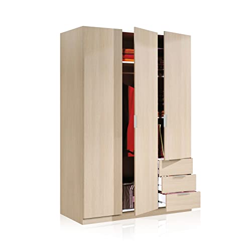 Armario de 3 puertas de diseño robusto modelo Hexa en roble para trajes y vestidos 3