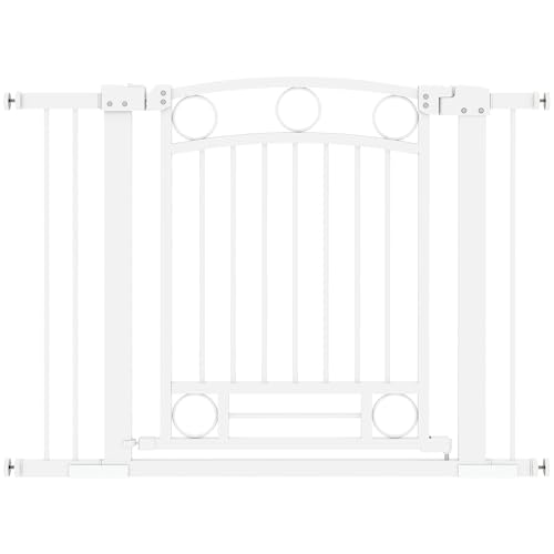 PawHut Barrera de Seguridad para Perros Altura 76 cm para Puertas y Escaleras Puerta de Seguridad para Mascotas con Montaje a Presión Doble Bloqueo y 2 Extensiones Blanco