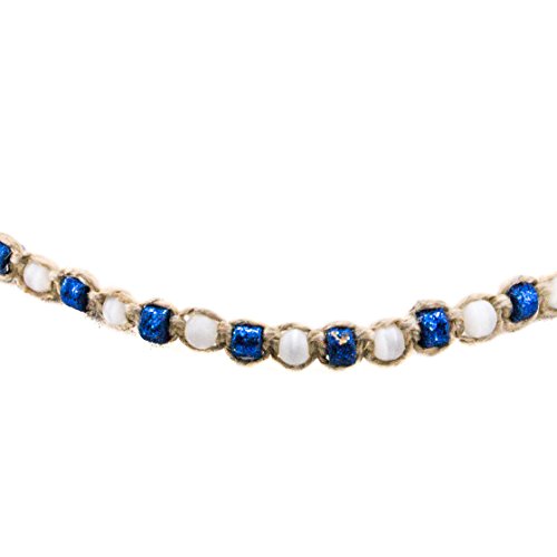 BlueRica Cat's Eye and Fimo Glitter Beads on Hemp Choker Necklace (White & Blue)2