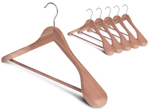StorageWorks Cintres Costume Homme en Bois, Cintres Adulte pour Vêtements, Porte-Vêtements Extra-Large en Bois Naturel, Organisateur d'Essentiels de Garde-Robe, Couleur Cèdre Rouge, Lot de 6