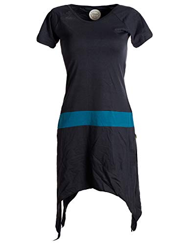 Vishes - Alternative Bekleidung - Einfaches Zipfelkleid mit kurzen Ärmeln aus Biobaumwolle schwarz-türkis 32/34