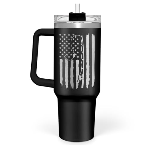 Image of SANDJEST Fishing Tumbler with Handle 40oz, Fish Cup Tumblers with Lid & Straw, Fisherman Gifts for Men, Fishing Gift for Christmas Birthday Fathers Day