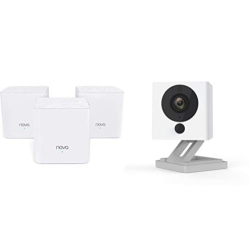 Tenda Whole Home Mesh WiFi System (MW3 3PK) & Wyze Cam 1080p HD Indoor Smart Home Camera with Night Vision, 2-Way Audio, Compatible with Alexa & The Google Assistant, White, 1-Pack