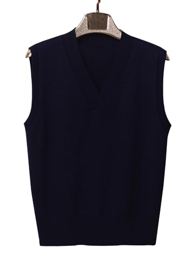 Image of Wowcarbazole Women's V Neck Sweater Vest Sleeveless Ribbed Knit Pullover JK Uniform Classic Basic Tank Tops