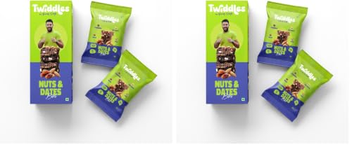 Image of Twiddles Mini Snack Bar Nuts & Date Power Bites, Pack of 12 | Made with Dates & Dry Fruits | No refined Sugar | Healthy dessert | Goodness of millets | Office Snack | On-the-go | 100% Natural | 10% Protein | Only 80 Calories