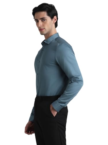 Image of Jack & Jones Men's Cotton Slim Fit Solid Opaque Checked Spread-Collar Casual Shirt